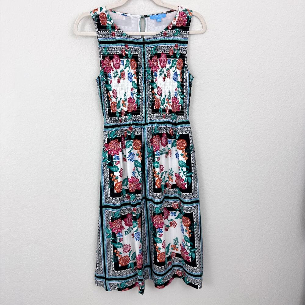 Draper James Womens Sleeveless Smocked Midi Dress Size XS Floral Summer Green